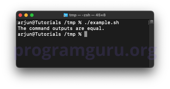 Check if strings from command output are equal in Bash