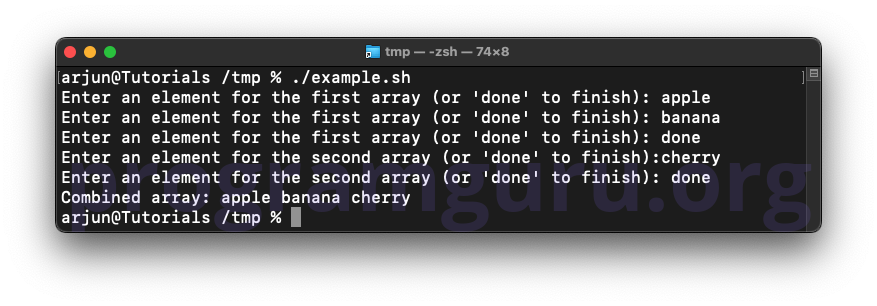 Concatenate arrays with elements from user input in Bash