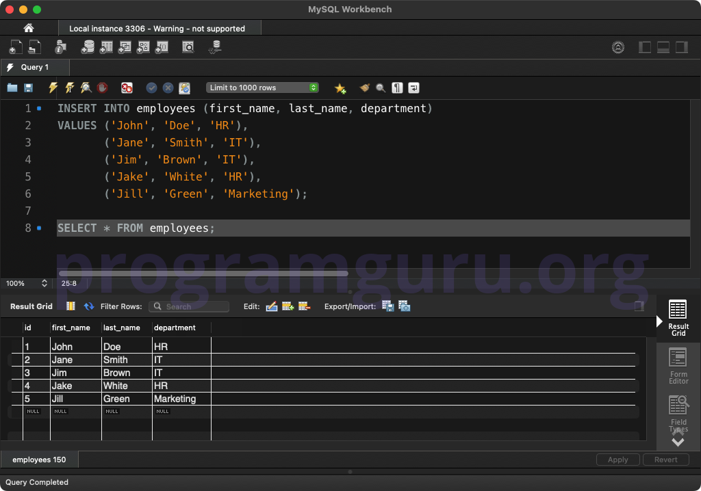 MySQL INSERT INTO TABLE