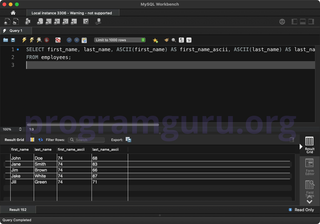 MySQL ASCII() WITH MULTIPLE COLUMNS