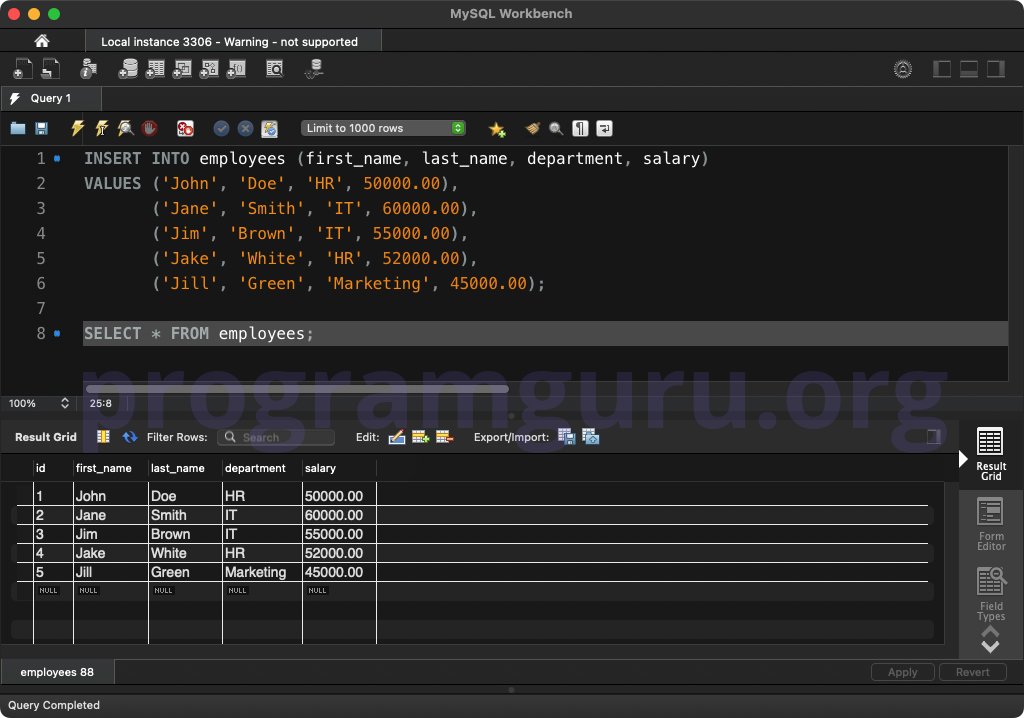 MySQL INSERT INTO TABLE