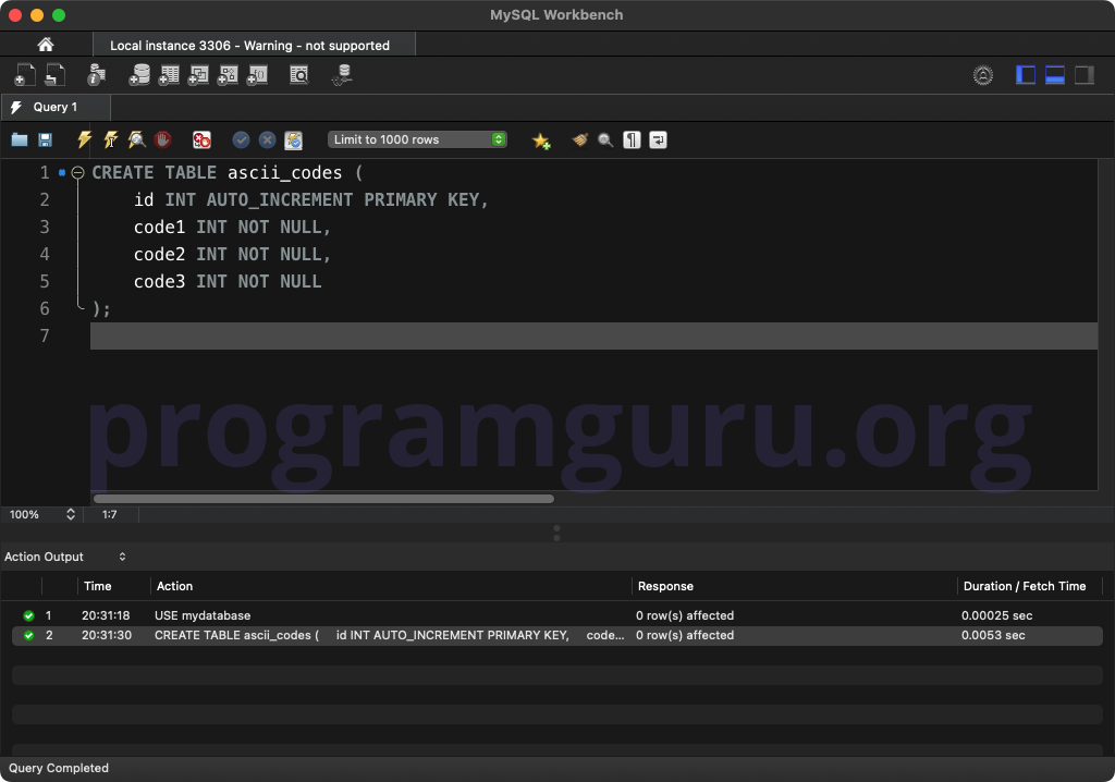 MySQL CREATE TABLE