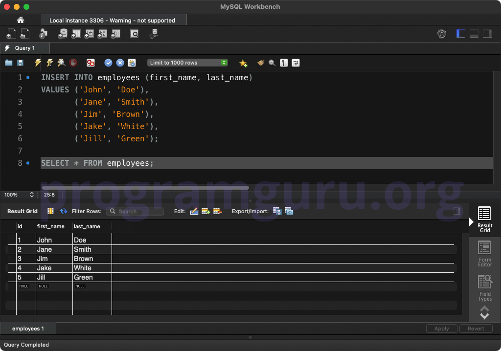 MySQL INSERT INTO TABLE