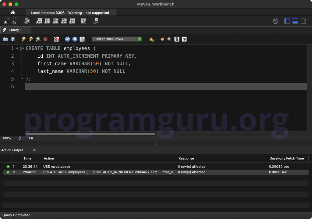 MySQL CREATE TABLE