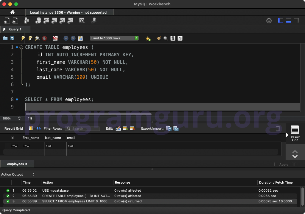 MySQL CREATE TABLE