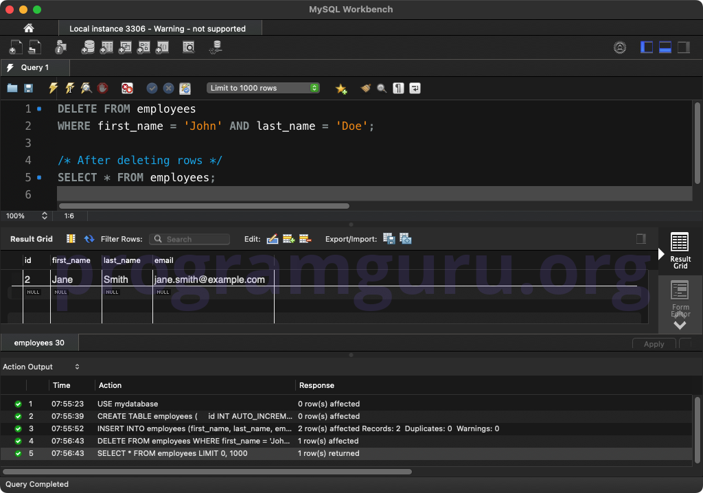 MySQL DELETE SINGLE ROW