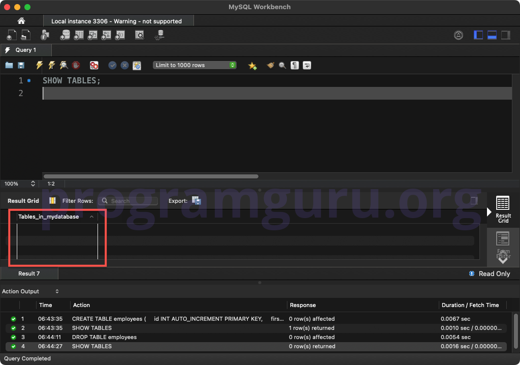 MySQL SHOW TABLES