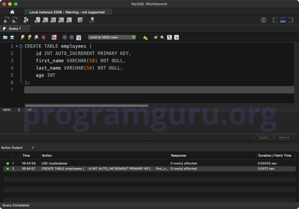 MySQL CREATE TABLE