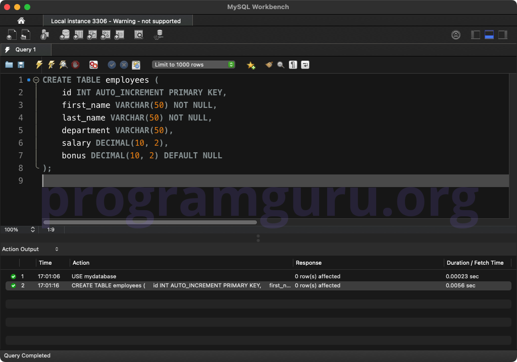 MySQL CREATE TABLE