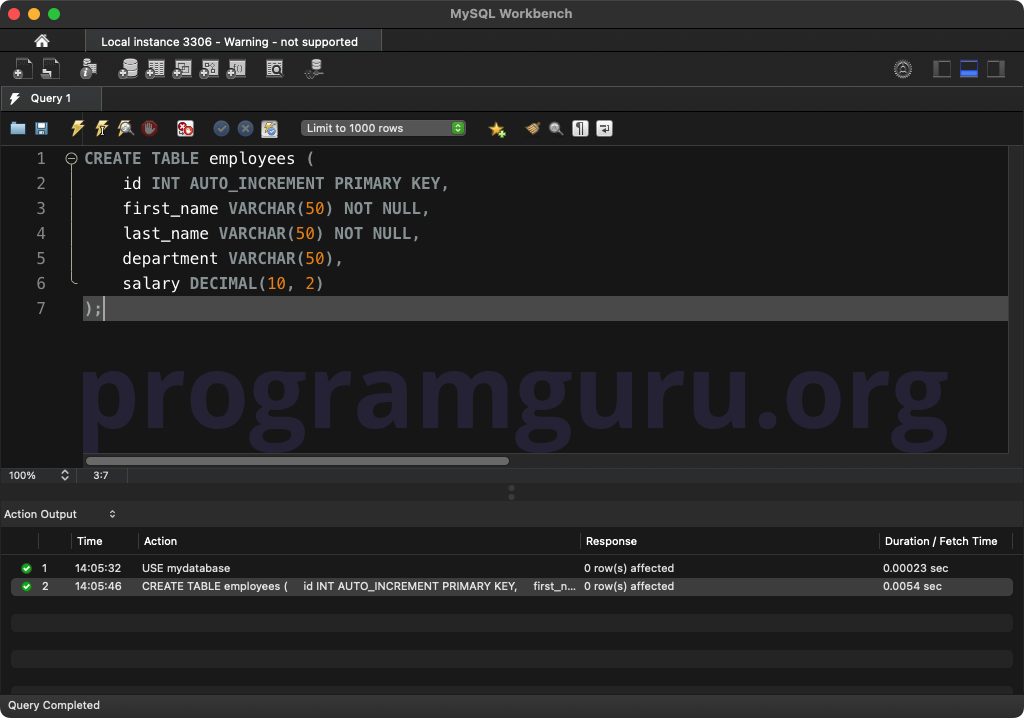 MySQL CREATE TABLE