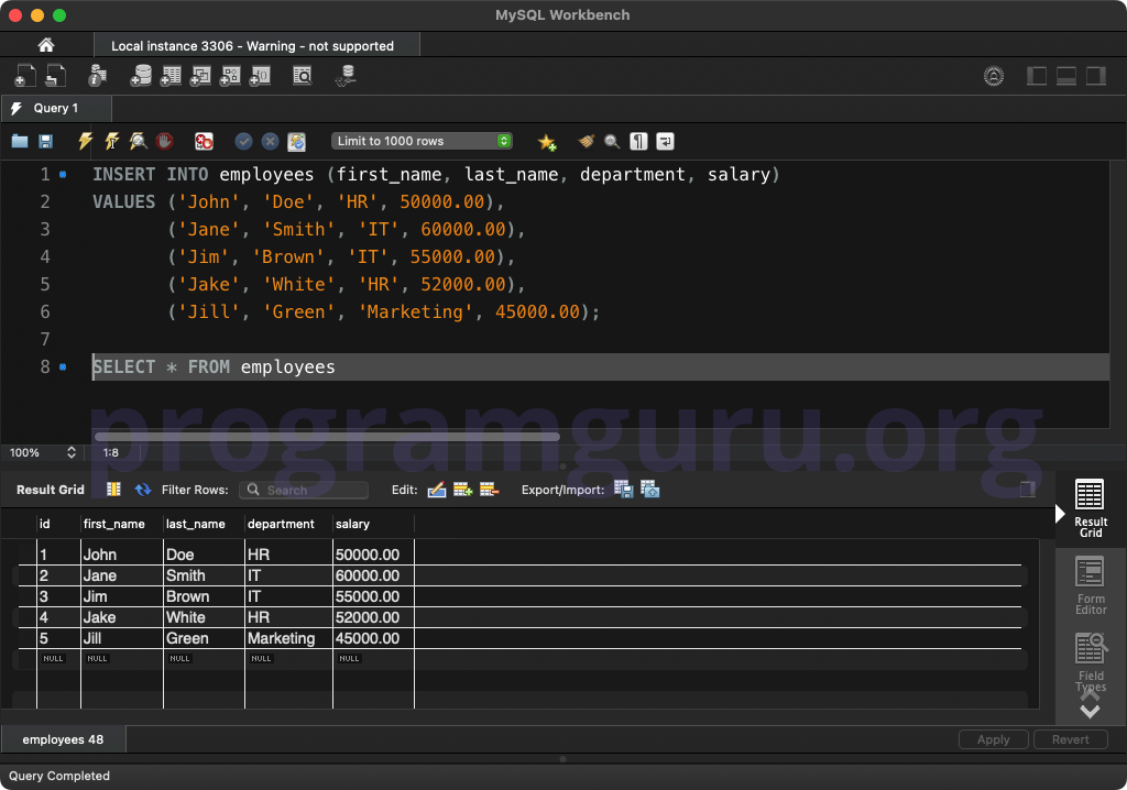 MySQL INSERT INTO TABLE