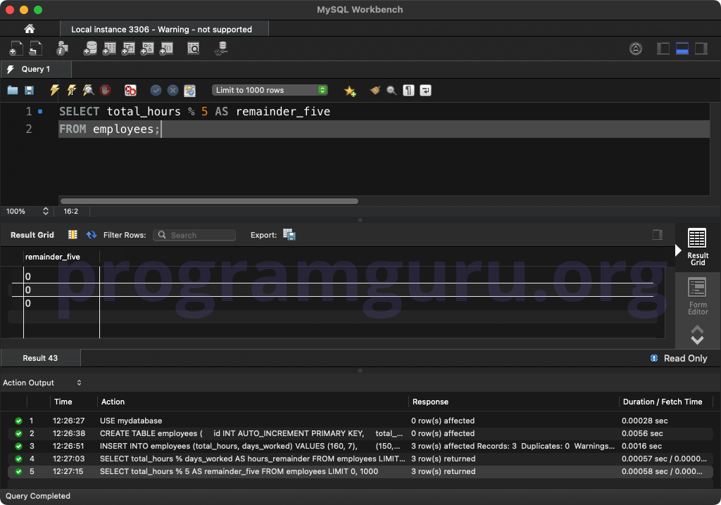 MySQL MODULO COLUMN AND CONSTANT