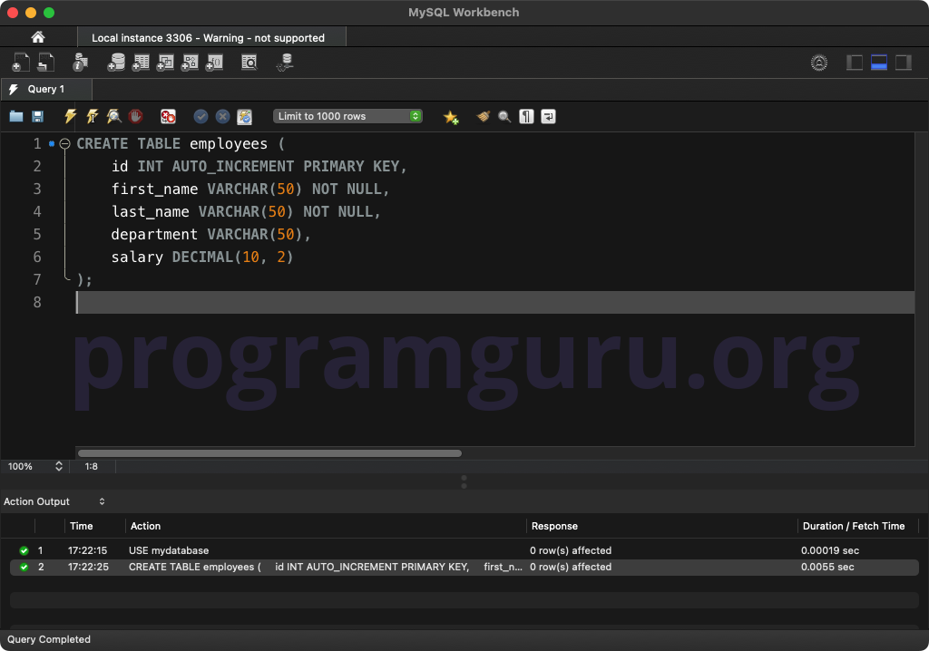 MySQL CREATE TABLE