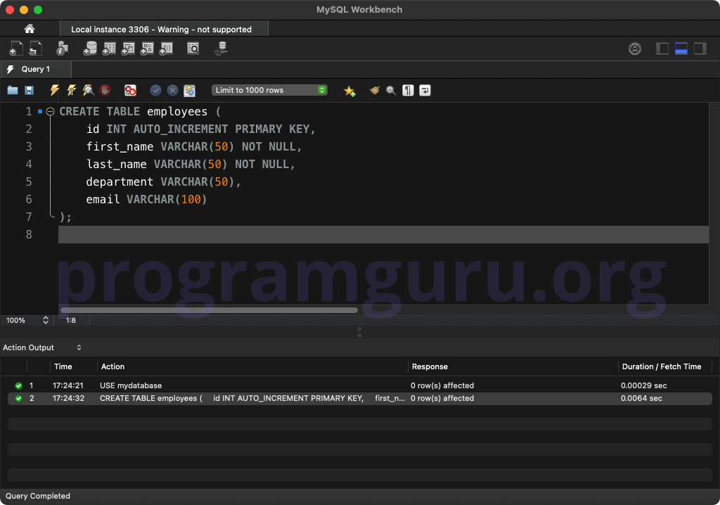 MySQL CREATE TABLE