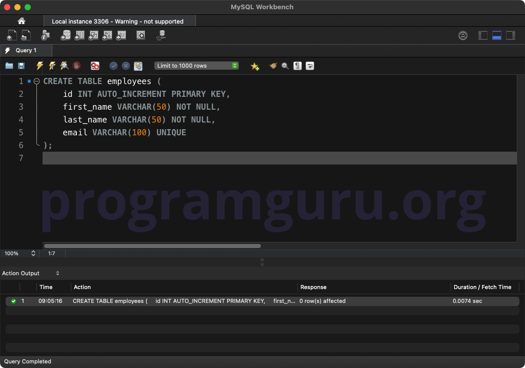 MySQL CREATE TABLE