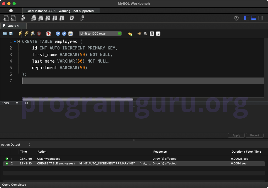 MySQL CREATE TABLE