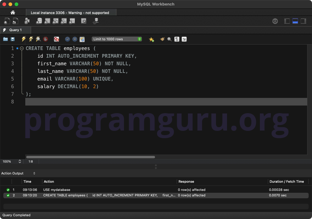 MySQL CREATE TABLE