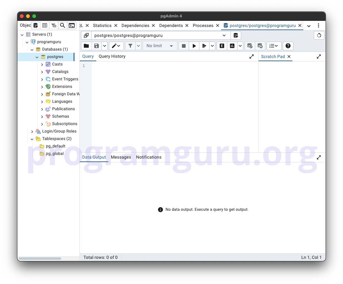 Step 3 - pgAdmin Open Query Tool for the Database