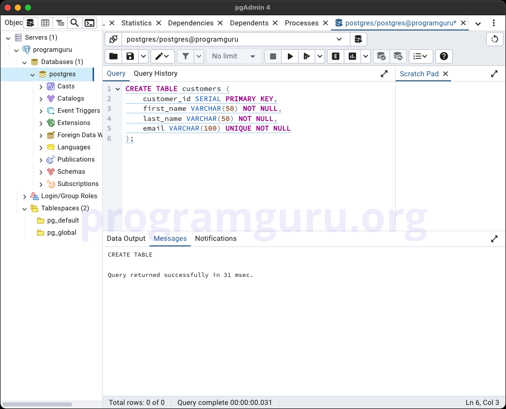 PostgreSQL Create Table