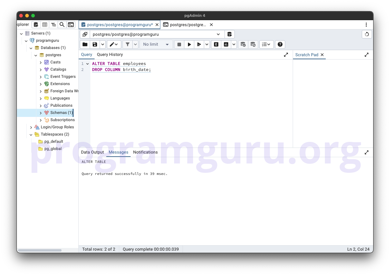 PostgreSQL DROP COLUMN from Table