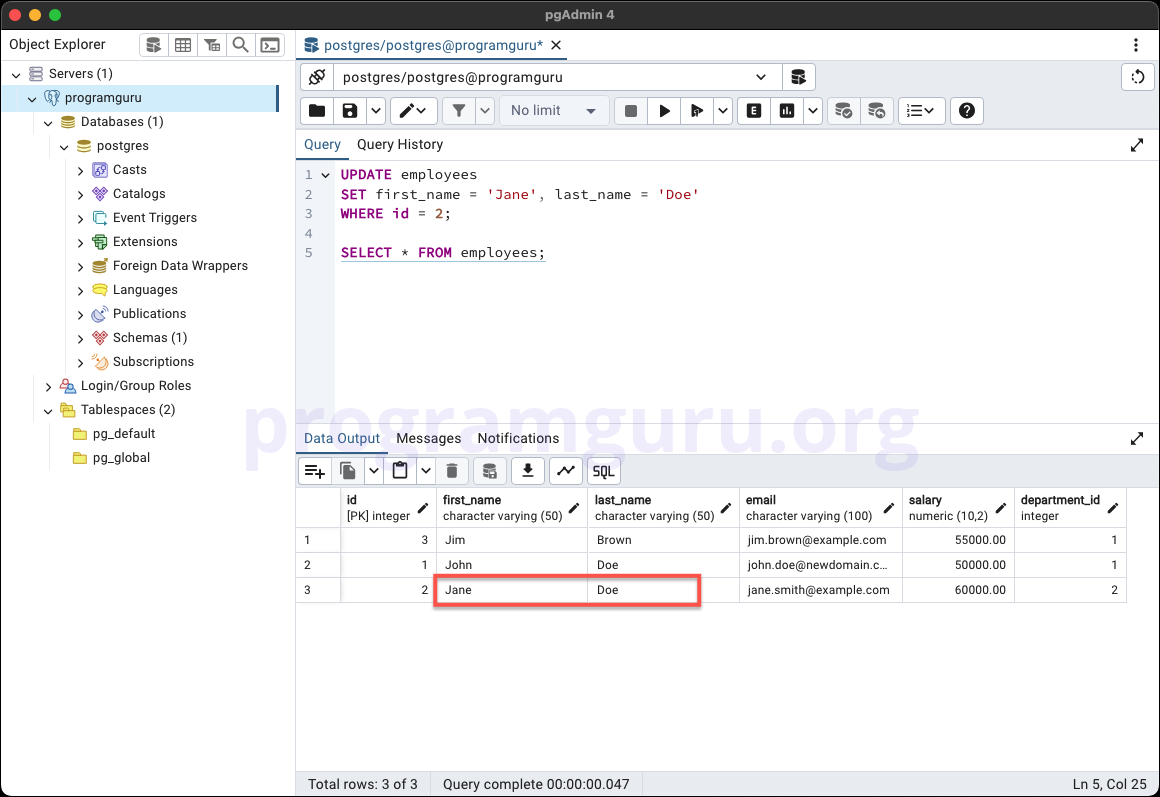 PostgreSQL UPDATE