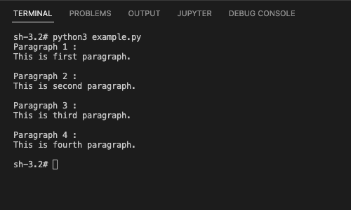 Selenium Python Example - Get all paragraphs in the document and print their text