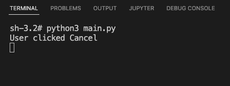 Tkinter askretrycancel() Output - When user clicks on Cancel button