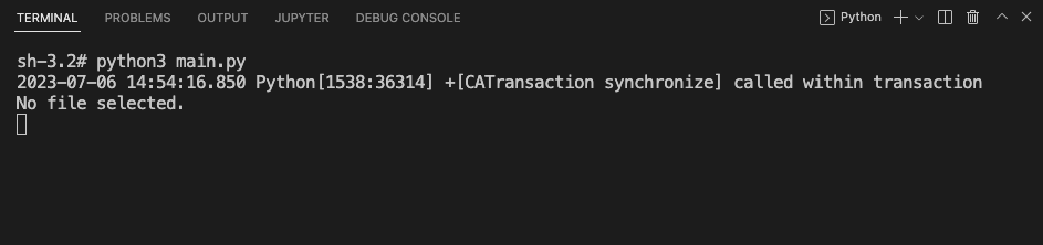 Tkinter filedialog - Ask user to open a file - User cancels the dialog