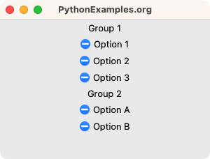Tkinter Radiobutton Groups - Example